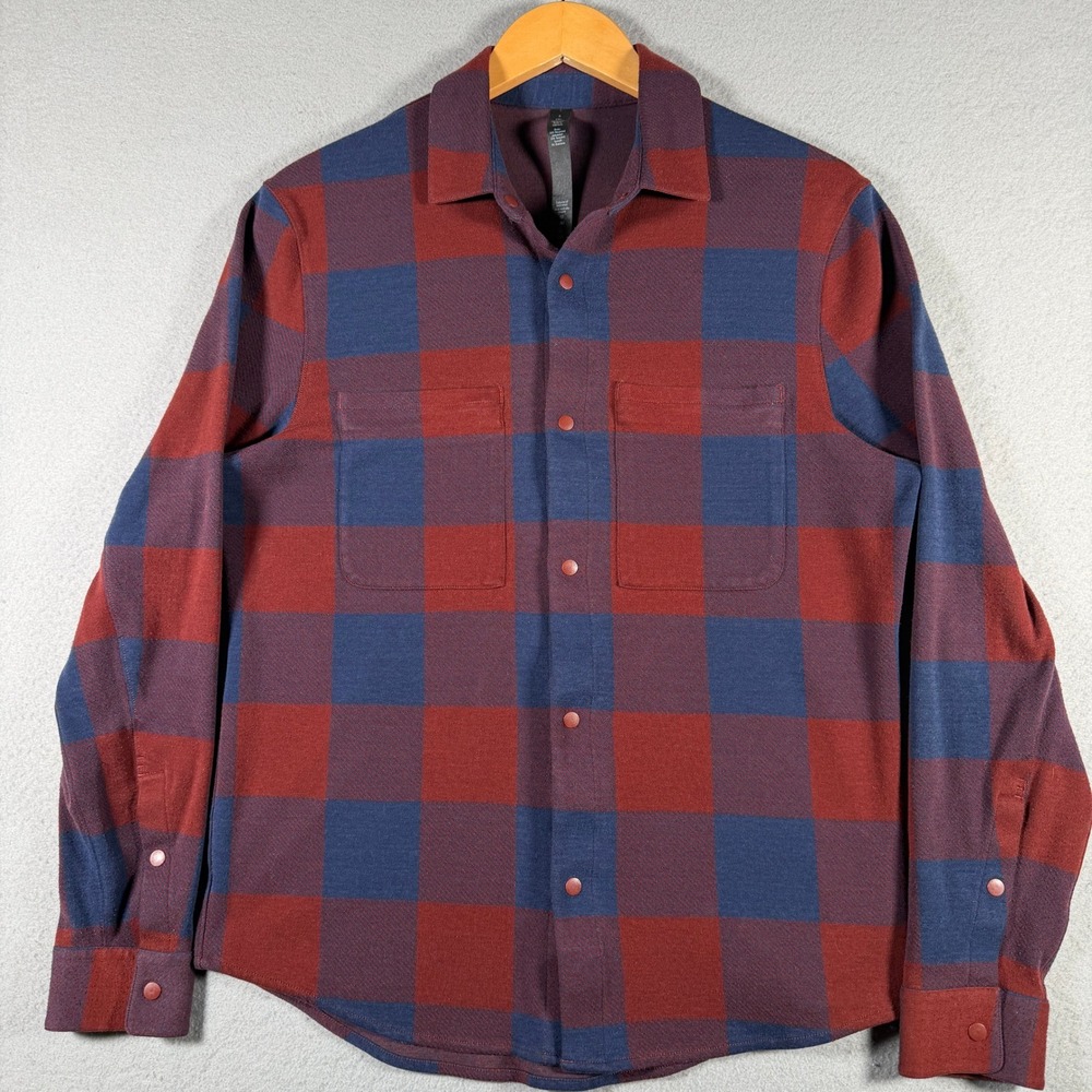 Lululemon Mens Mason Peak Flannel Plaid Snap Shirt Red Blue LM3CZNS Size S
